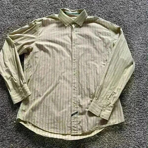 Ecko Unltd Shirt Mens XL Extra Large Tan Green Brown Long Sleeve Button Cotton